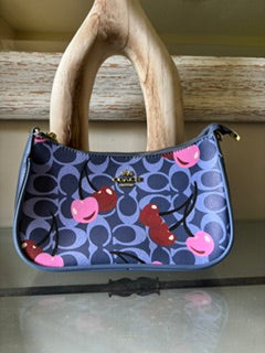 Coach Navy Floral Signature Mini Tote Bag